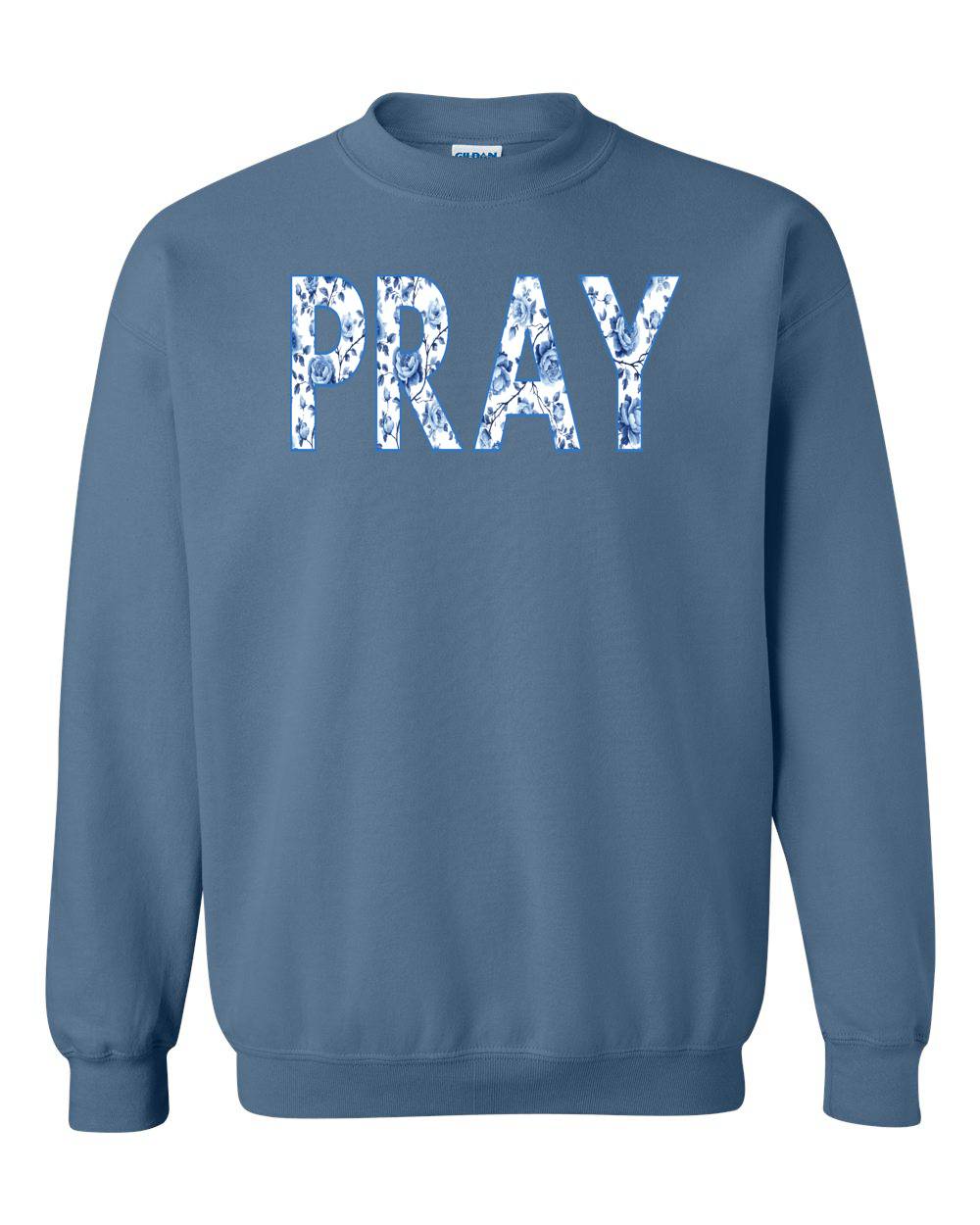 BLUE CHINOSERIE PRAY CREW NECK SWEATSHIRT