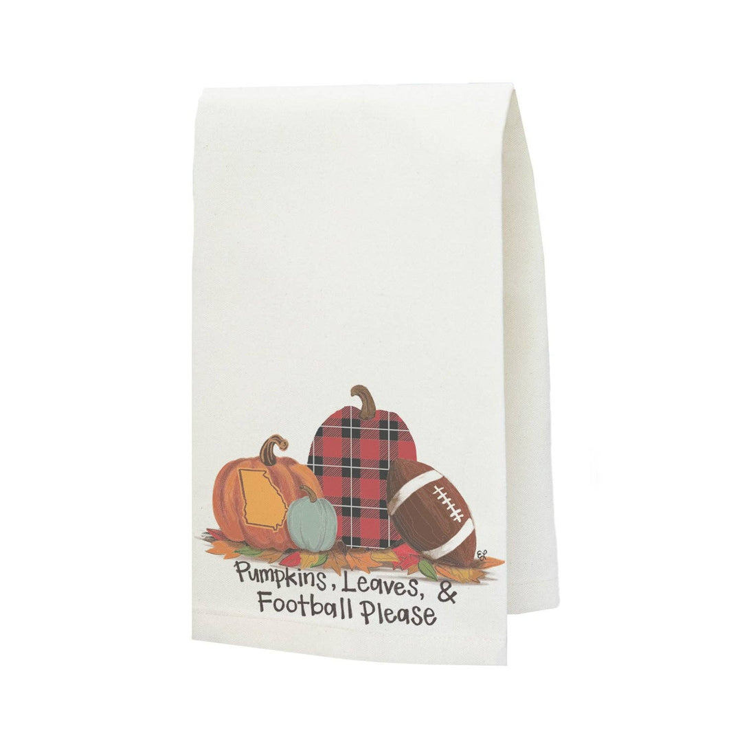 Athens Pumpkins Leaves Football Tea Towel