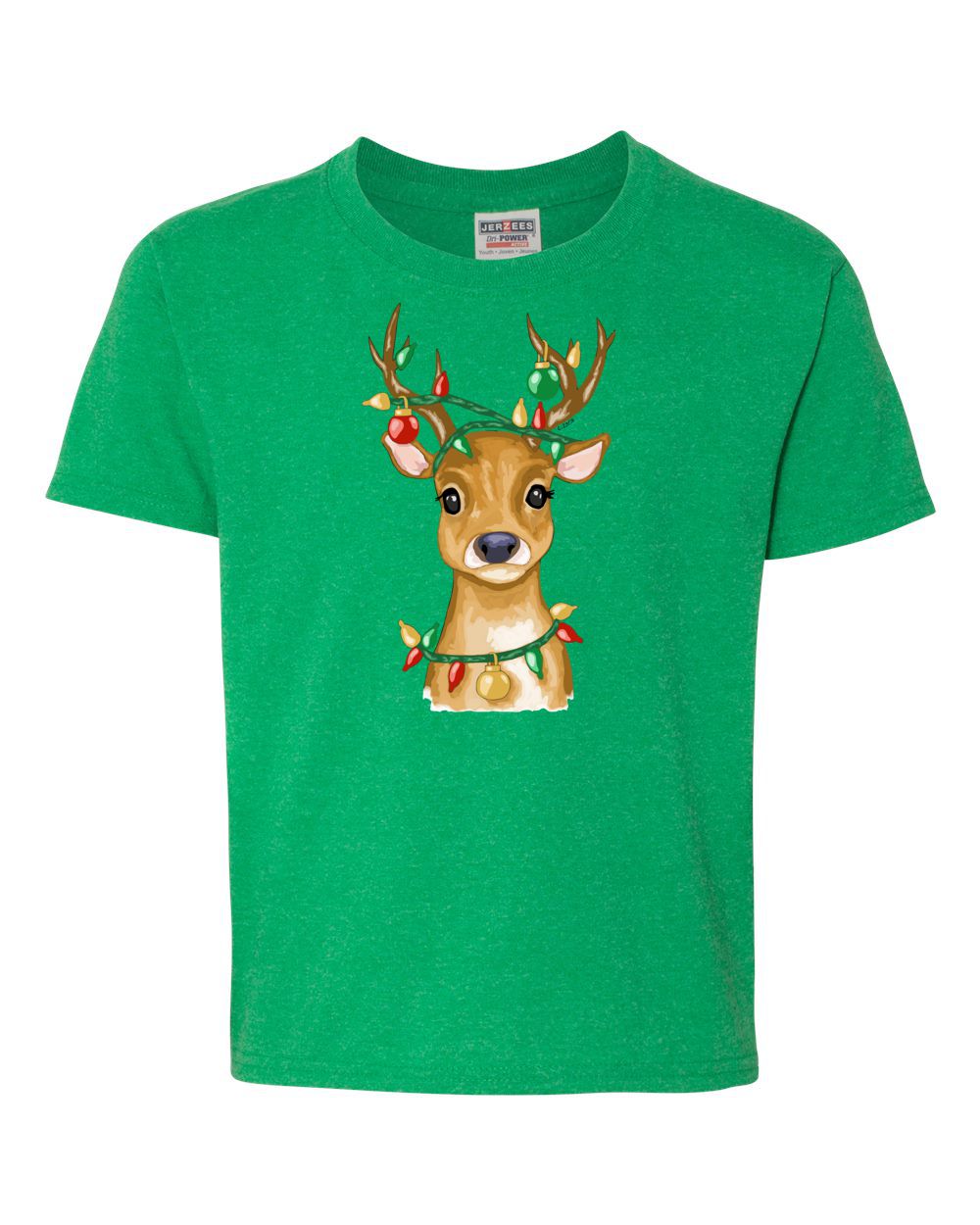 COREY'S REINDEER ON YOUTH IRISH GREEN HEATHER SHORT SLEEVE TEE