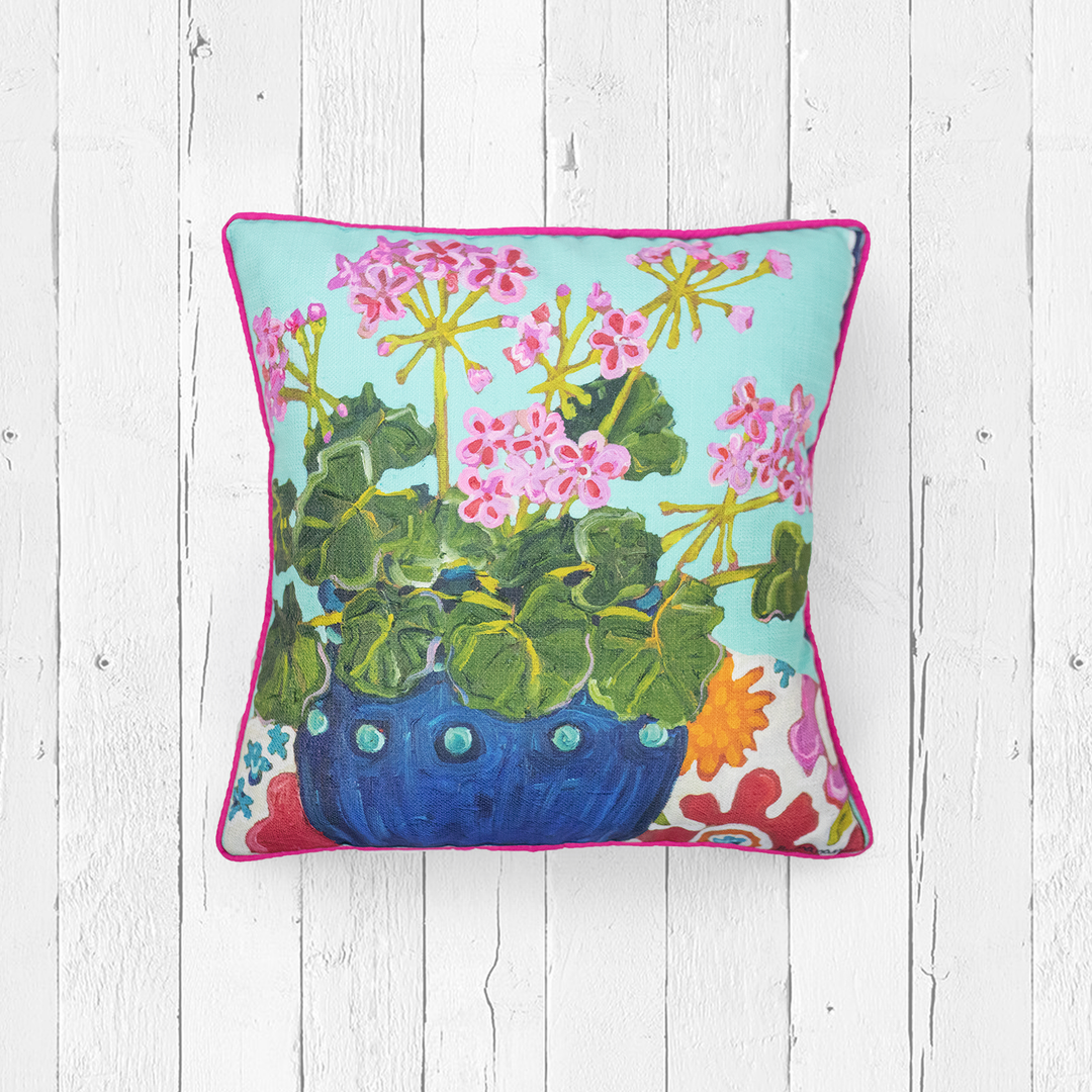 6 Pink Geraniums Pillow