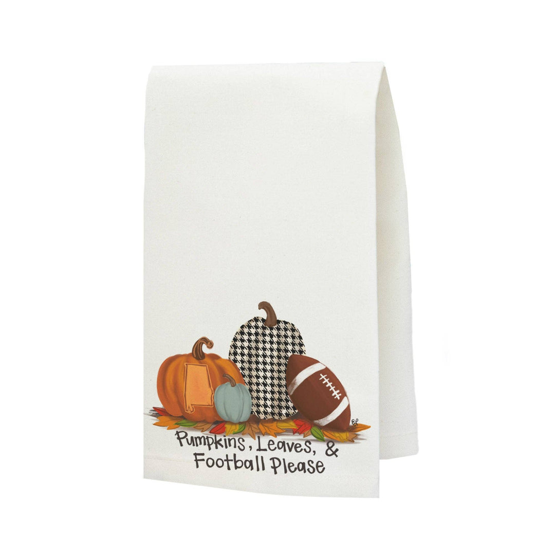 Alabama Pumpkins Leaves Football Tea Towel