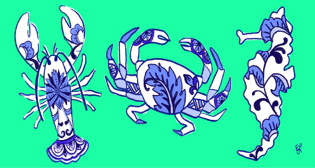 Blue Chinoiserie Sea Life Pillow Swap