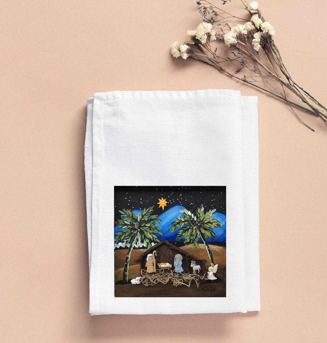 Kristie Blue Mountain Nativity Tea Towel