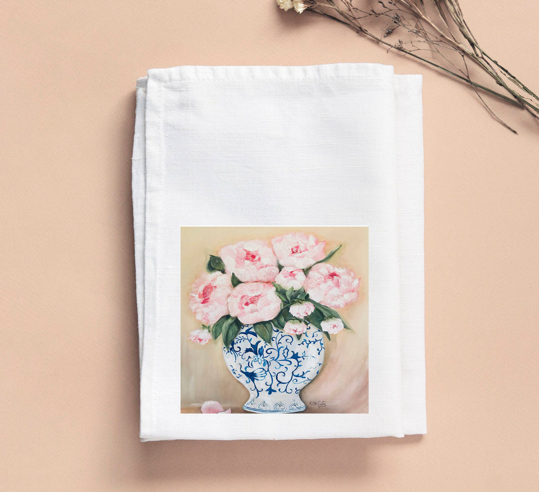 Kristie Pink Roses In Blue Vase Tea Towel
