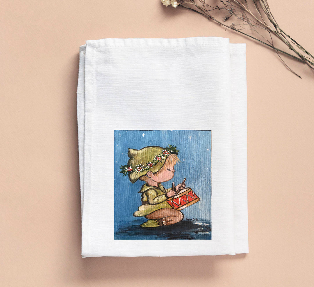 Kristie Kneeling Drummer Boy Tea Towel