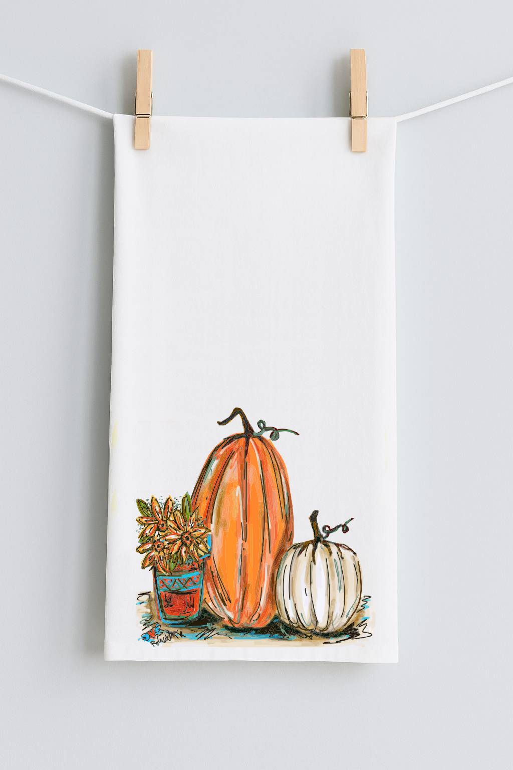 Jennie's 2 Pumpkins Pot Tea Towel