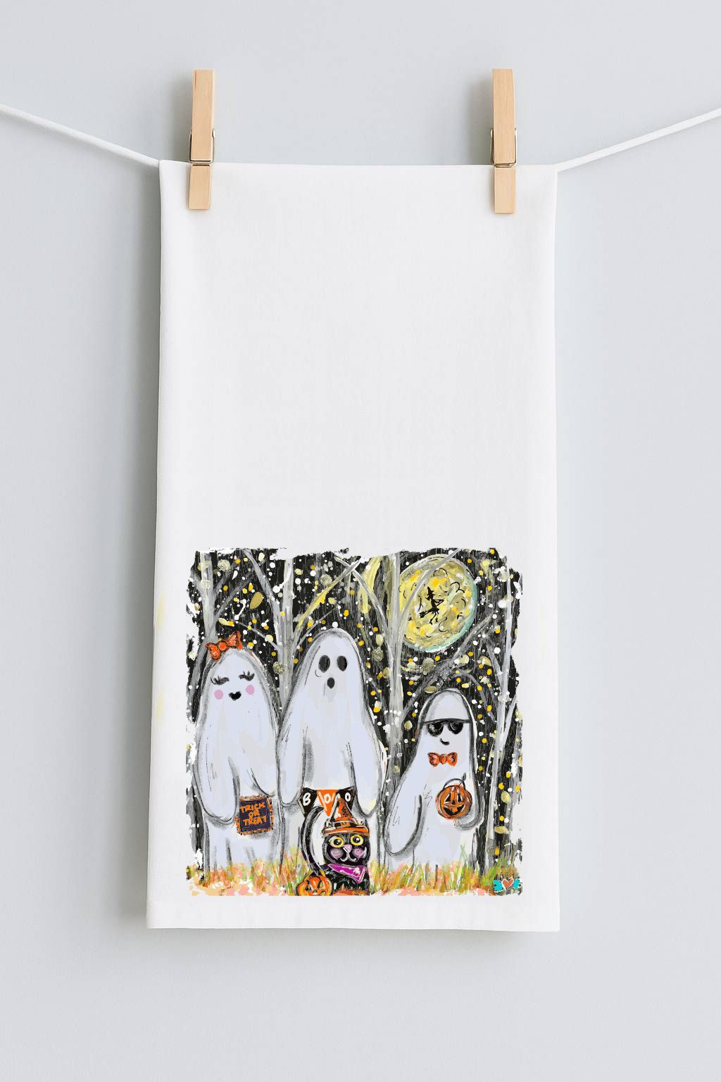 3 Ghosts Cat Tea Towel