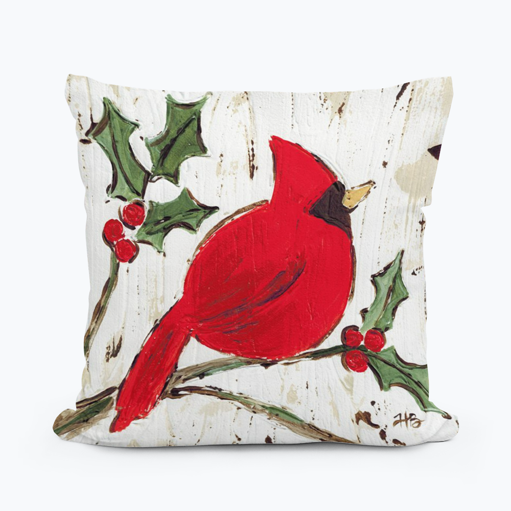 Holly Cardinal Pillow