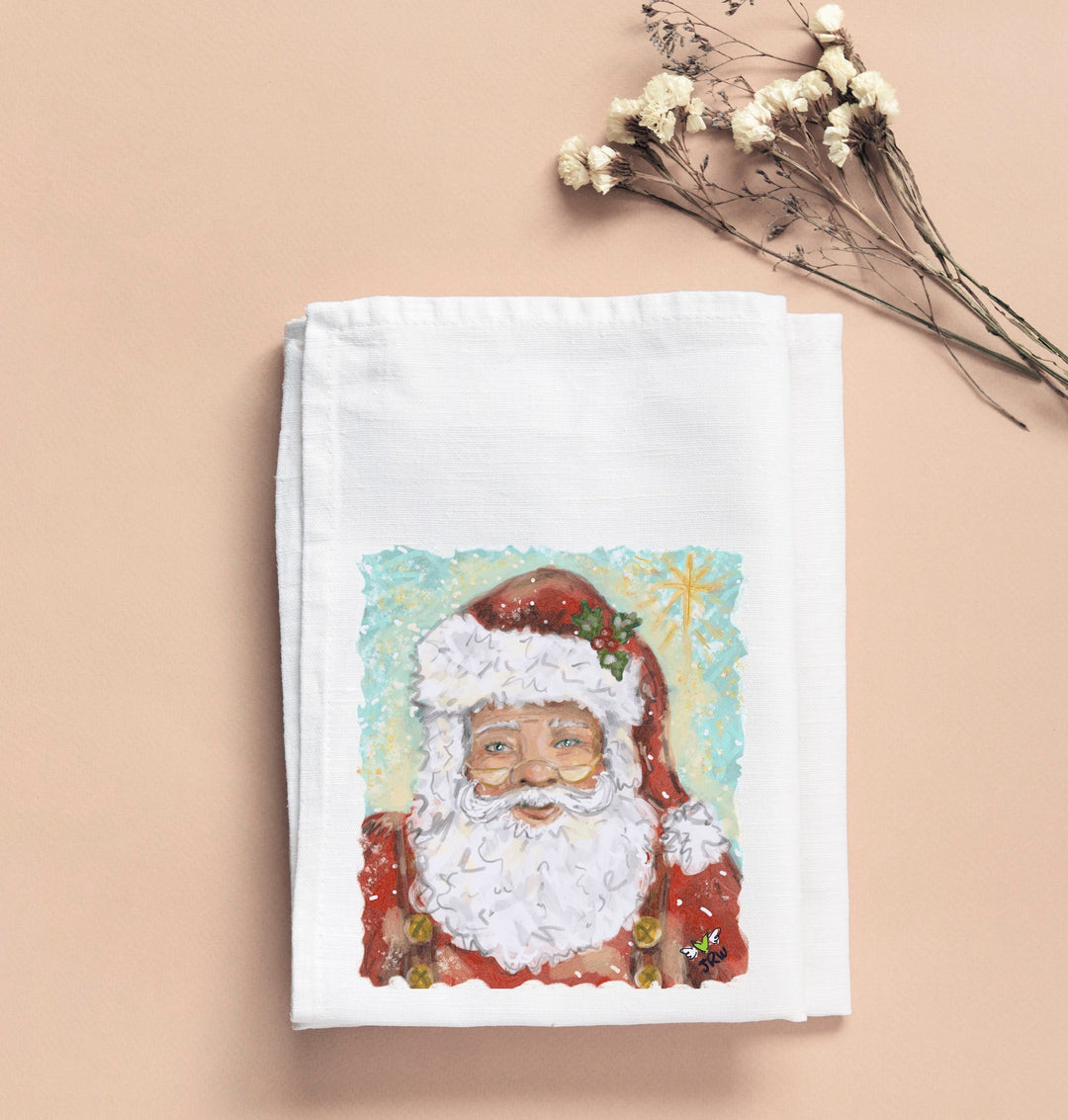Santa With North Star Tea Towel