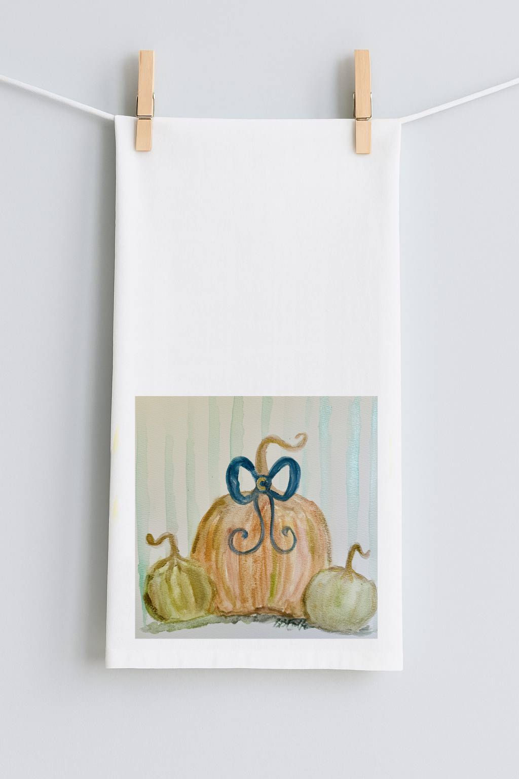 Bridgett Navy Bow Pumpkins Tea Towel