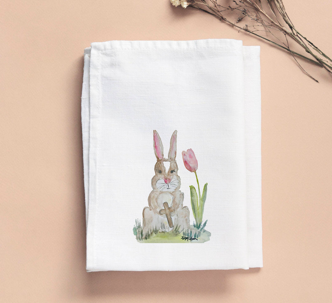 Bridgett Bunny With Pink Tulip Tea Towel