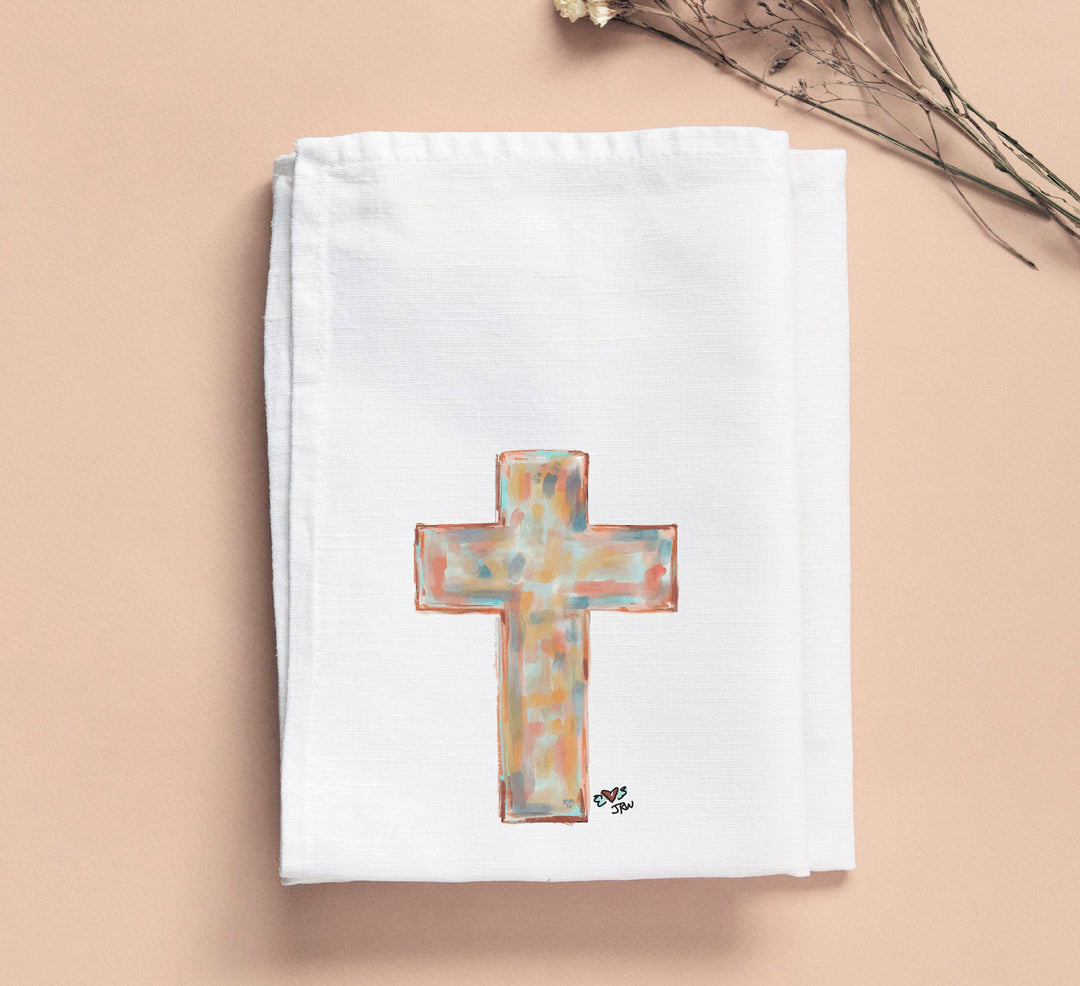 Jennie Watercolor Cross Tea Towel