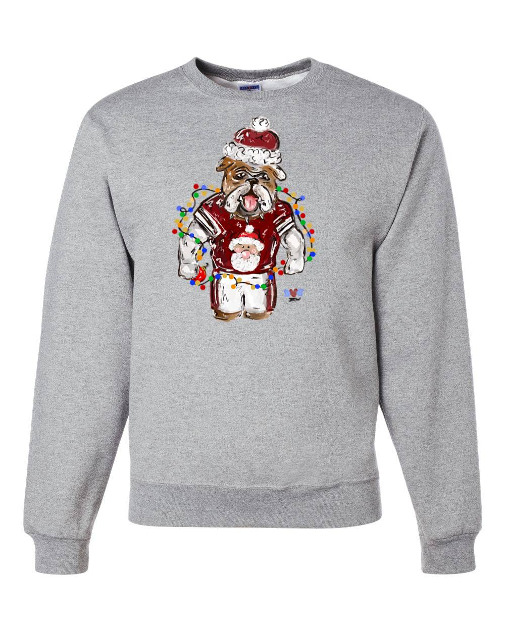 JENNIE CHRISTMAS BULLDOG MAROON CREW NECK SWEATSHIRT