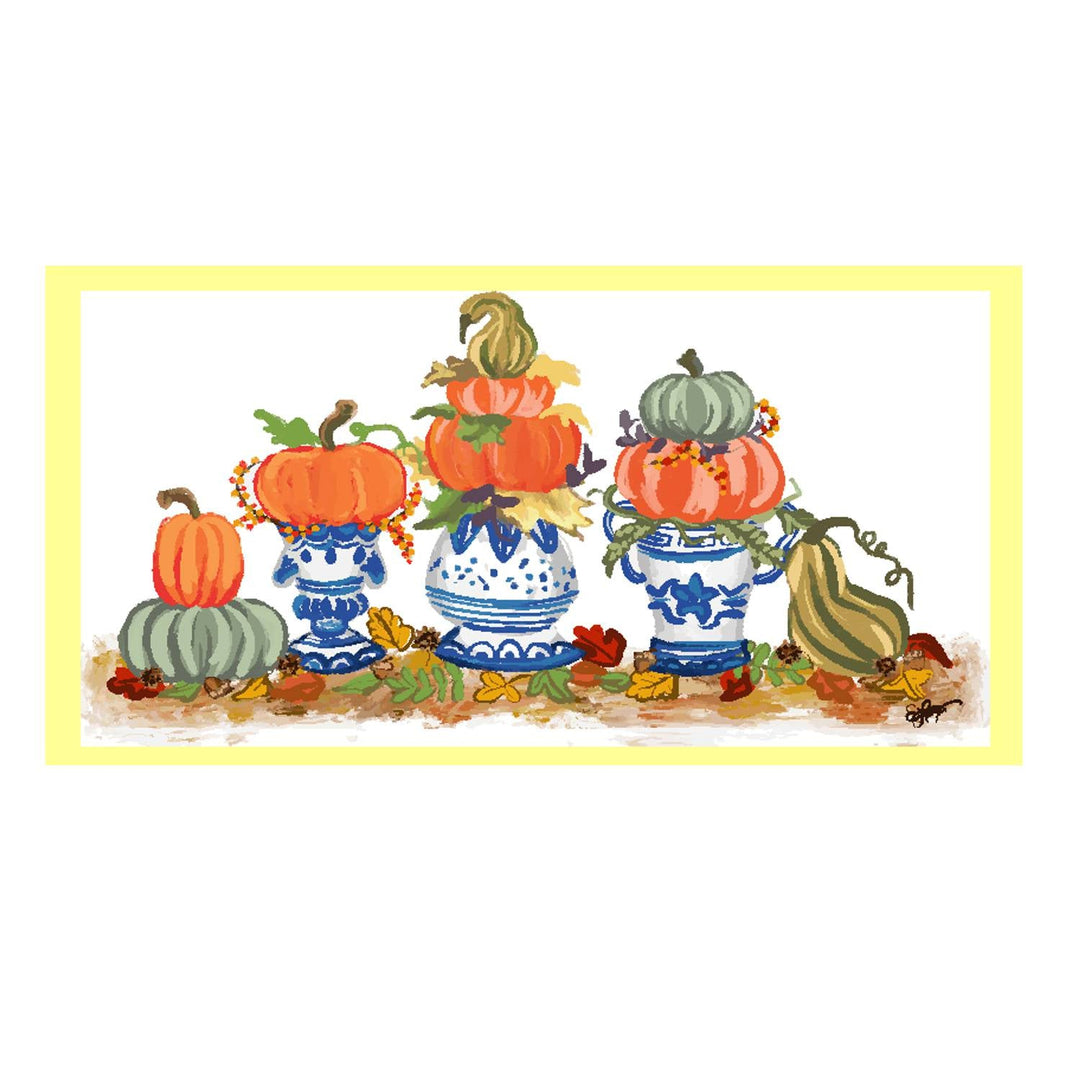Emmalee Pumpkins on Blue Chinoserie Lumbar Pillow Swap