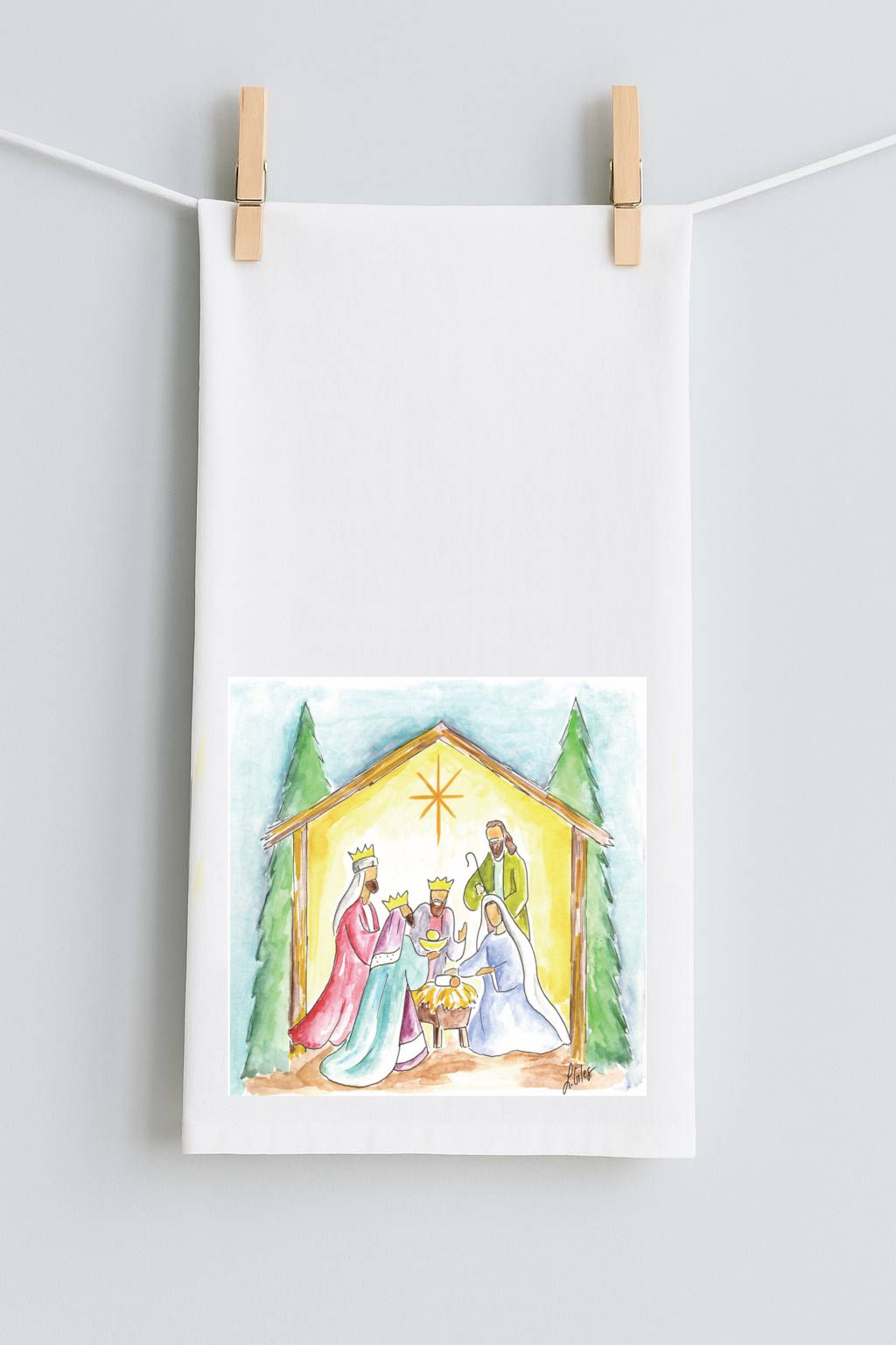 Laura's Square Nativity Tea Towel