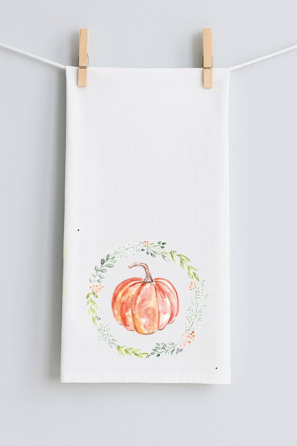 Lauraâ Pumpkin Wreath Tea Towel