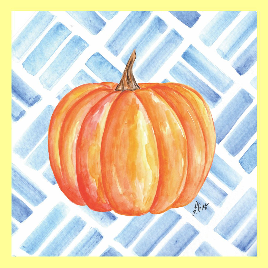 Lauraâ Orange Pumpkin Blue Pattern Pillow Swap