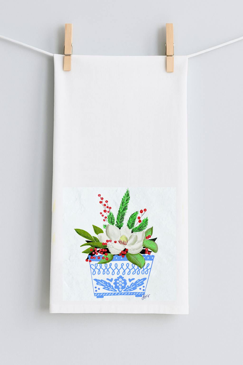 Laura Christmas Magnolia Tea Towel