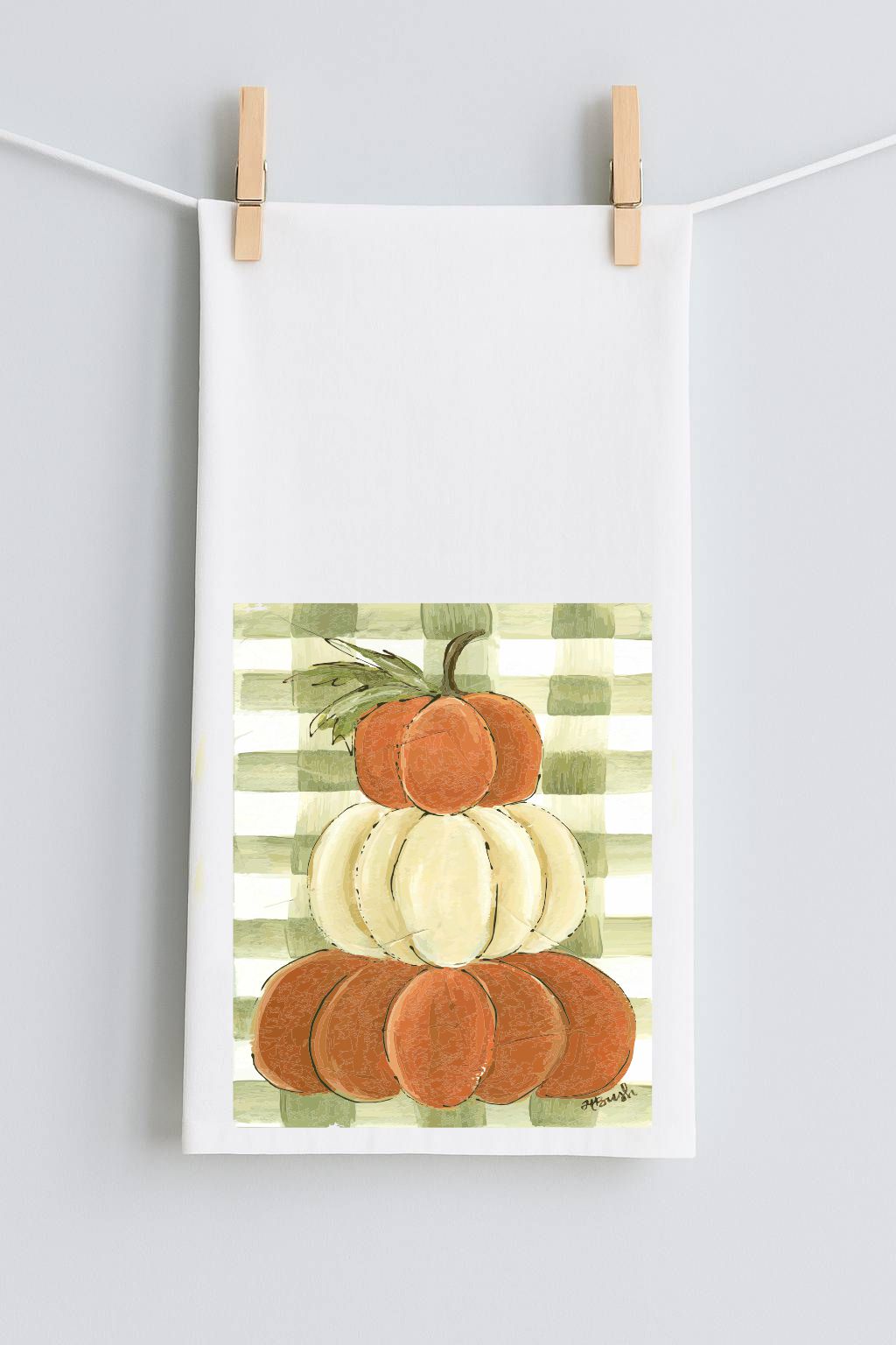 Haley's Pumpkin Stack Plaid Tea Towel