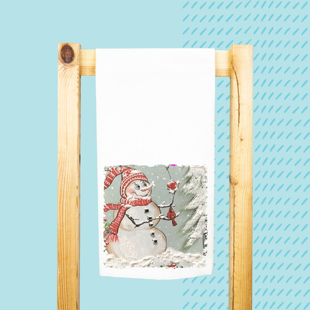 Snowman with Redbird Tea Towel