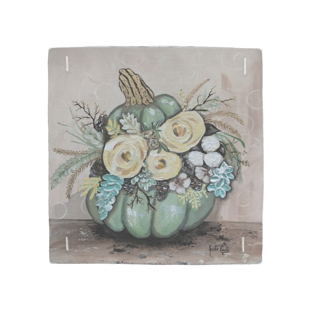 Kristie's Seafoam Pumpkin Flowers Pillow Swap