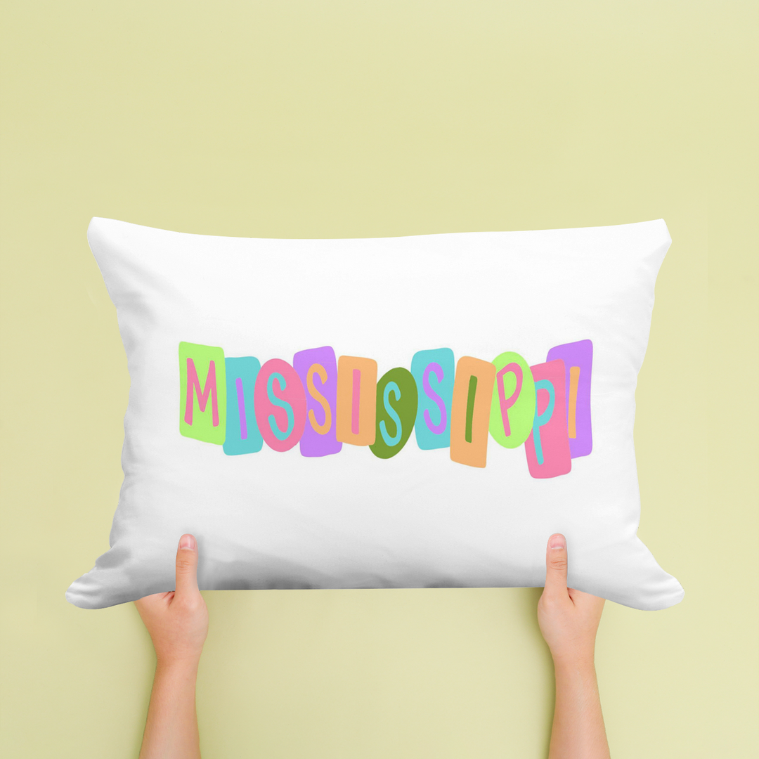 Emmalee State Crayon Letters Mississippi Pillow