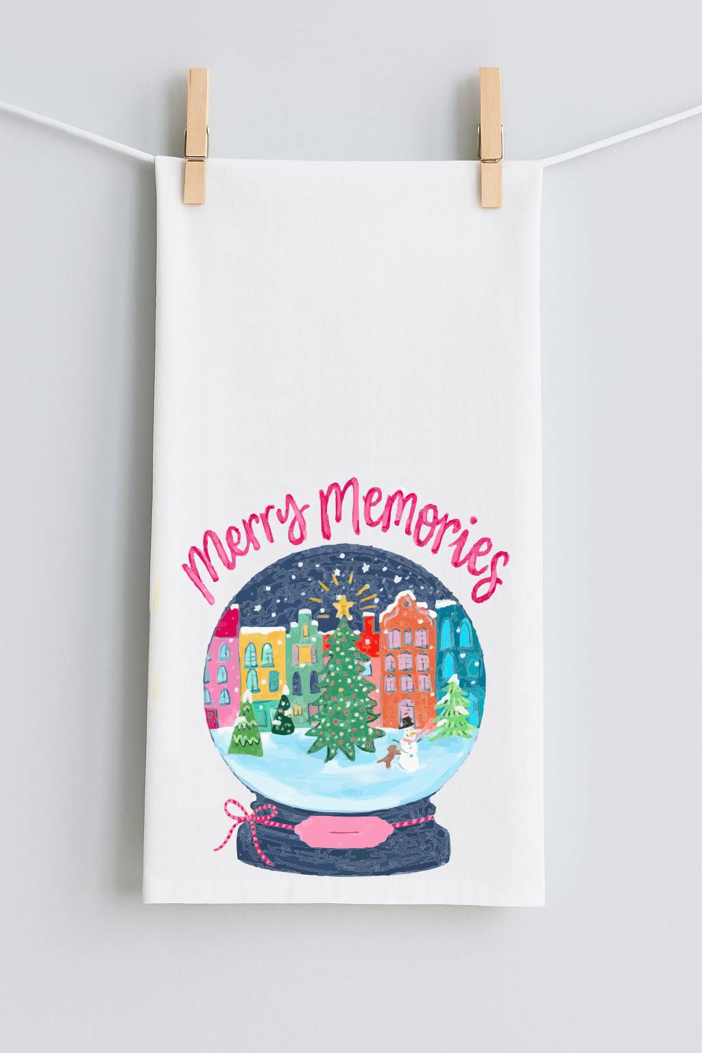 Emmalee Snowglobe Merry Memories Tea Towel
