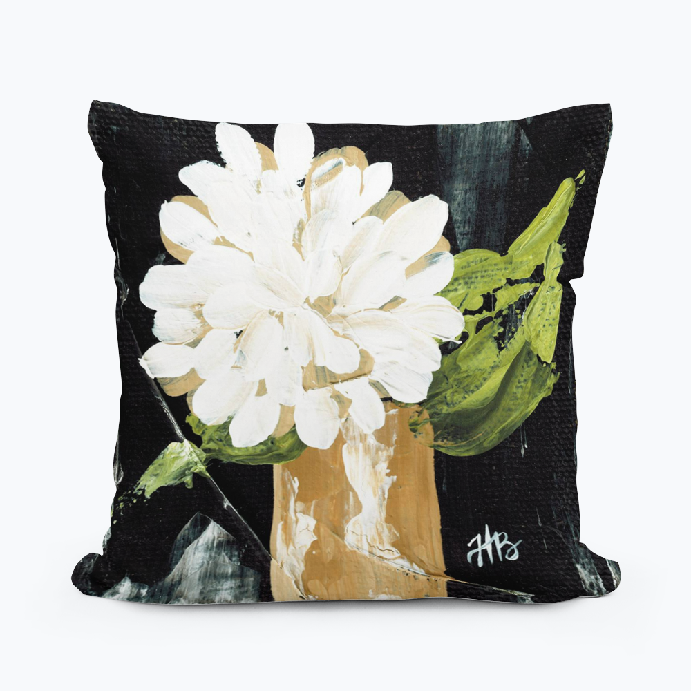 Haley White Hydrangea on Black Square Pillow