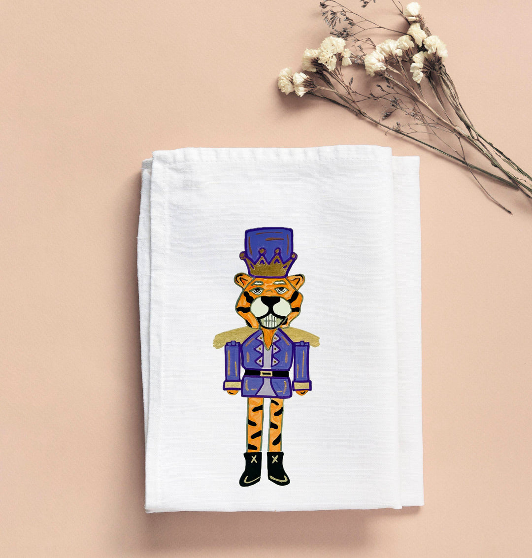 Kathryn Tiger Nutcracker Purple Tea Towel