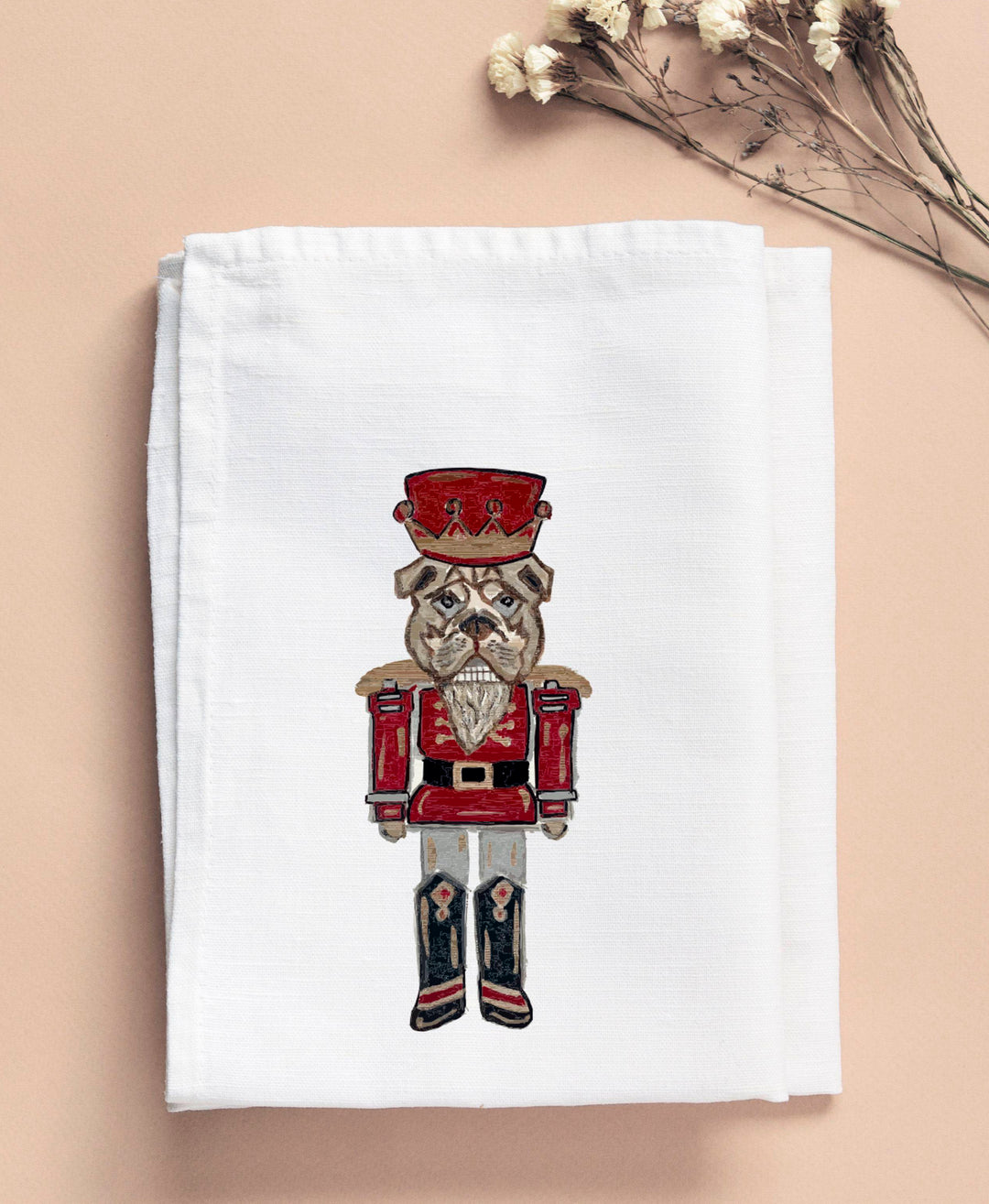 Kathryn Bulldog Nutcracker Maroon Tea Towel