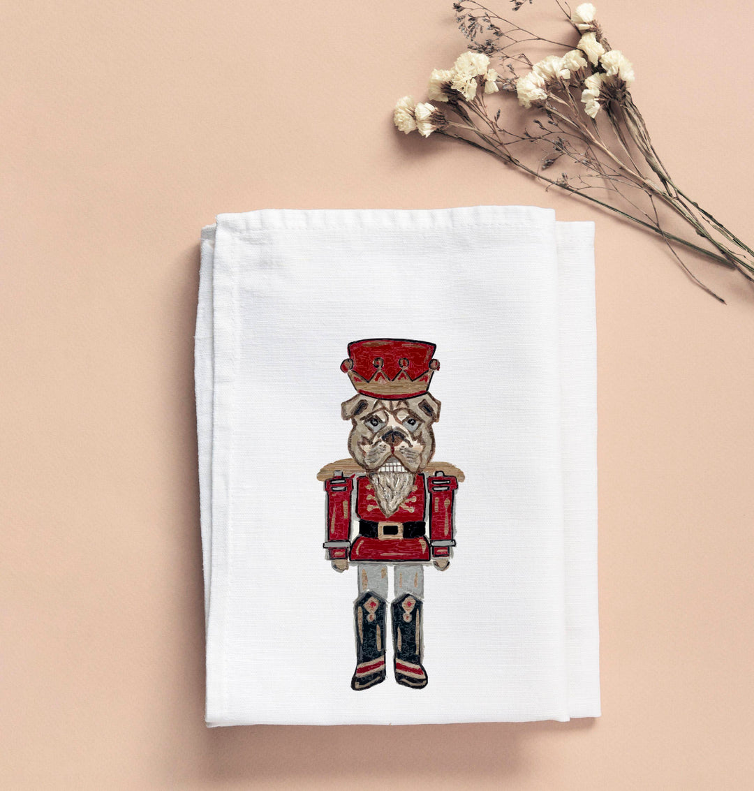 Kathryn Bulldog Nutcracker Red Tea Towel