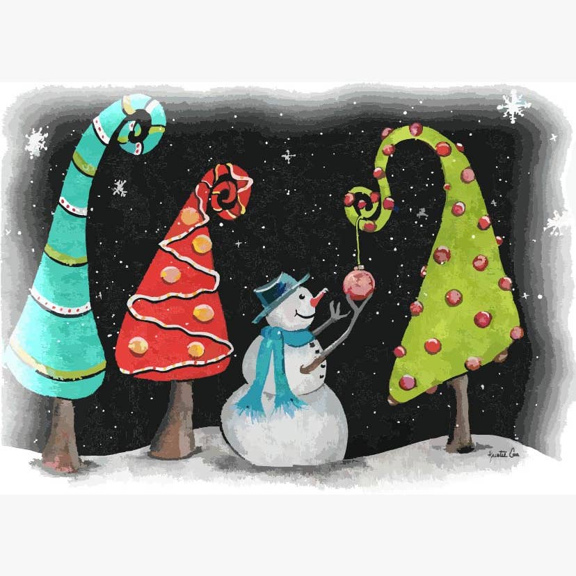 Snowman Whimsical Trees Pillow Swap