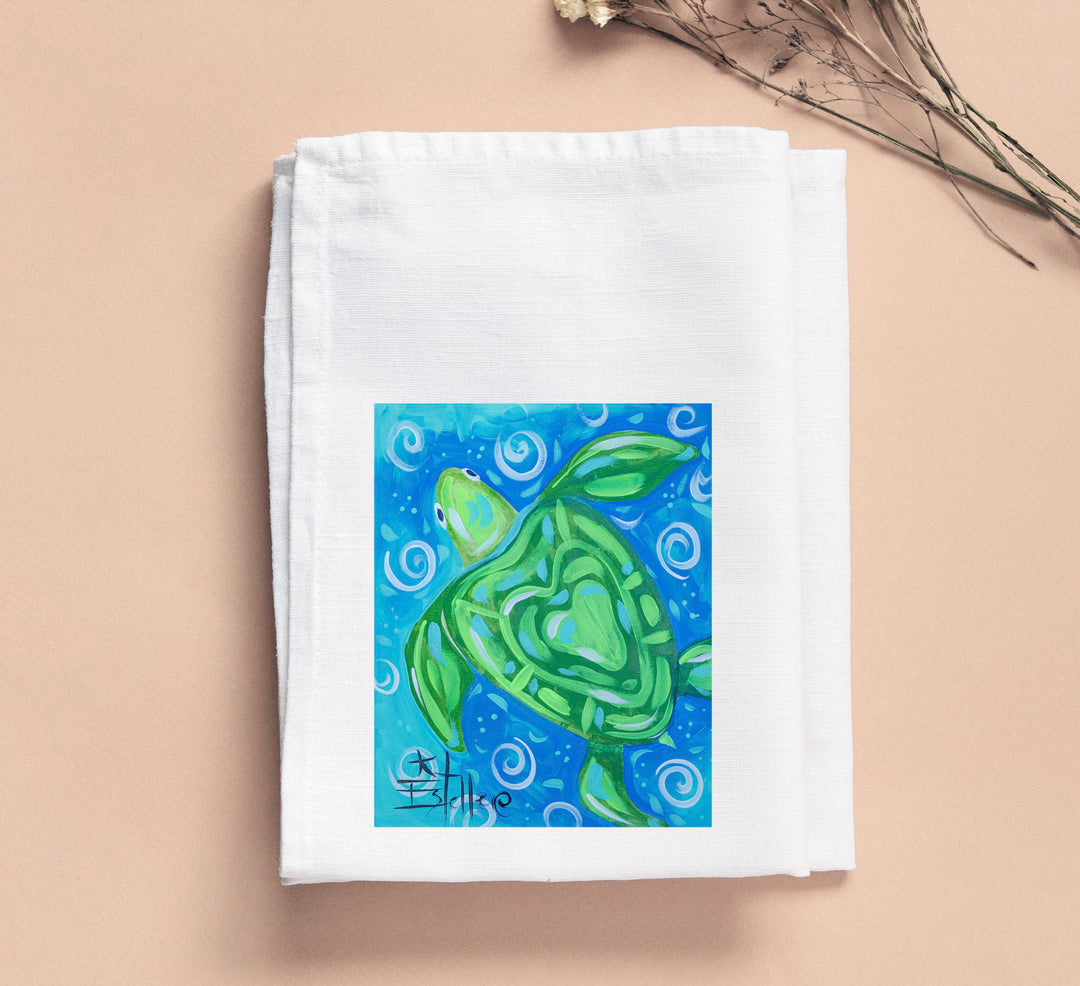 Blue Green Turtle Tea Towel