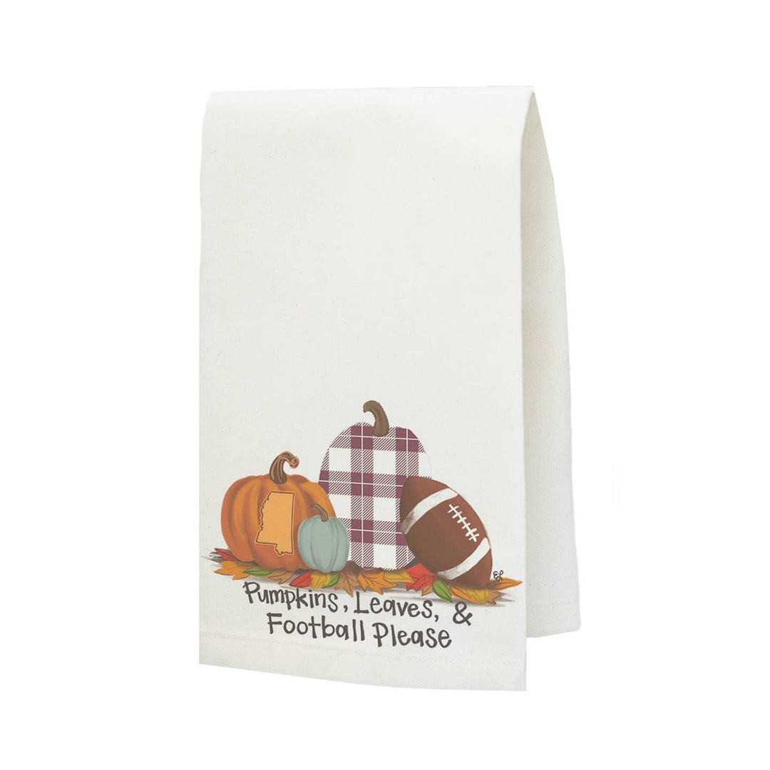 Starkville Pumpkins Leaves Football Tea Towel