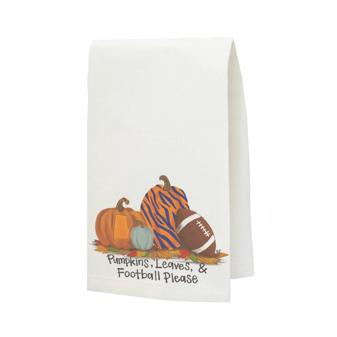 Auburn Pumpkins Leaves Football Tea Towel