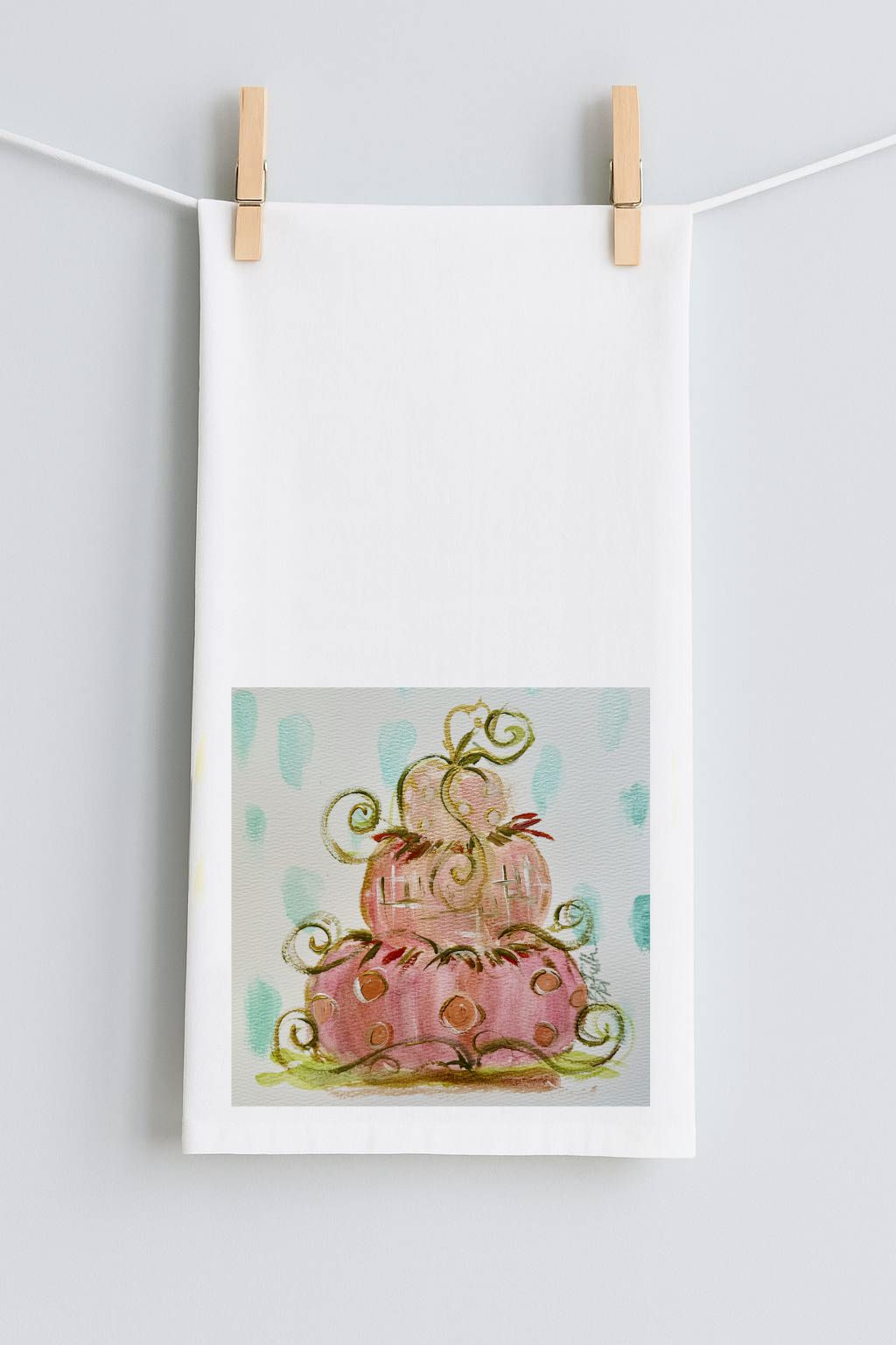 Bridgett Pink Stack Pumpkins Tea Towel