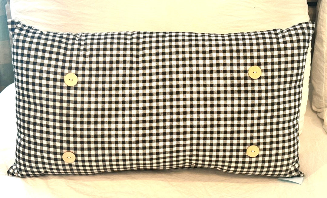 Button Pillow Lumbar Black Gingham