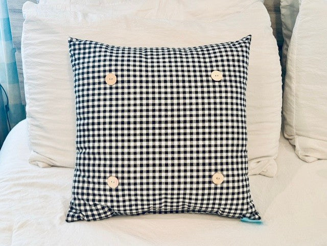 Black Gingham Square Button Pillow