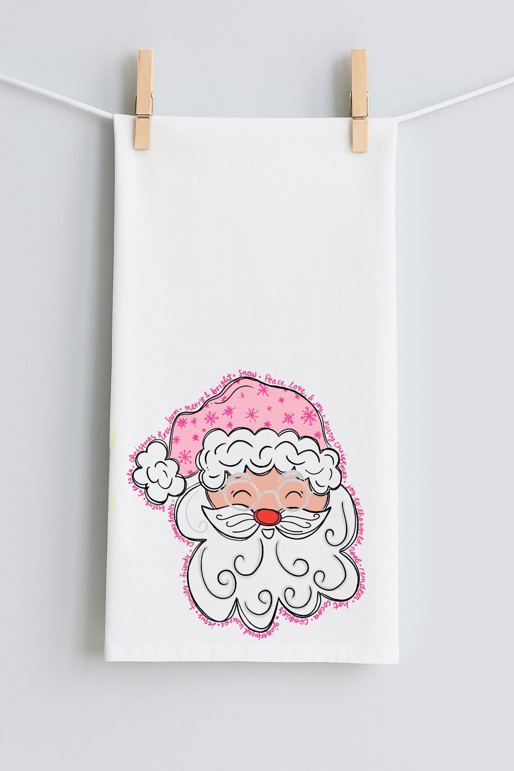 Emmalee Pink Santa Tea Towel