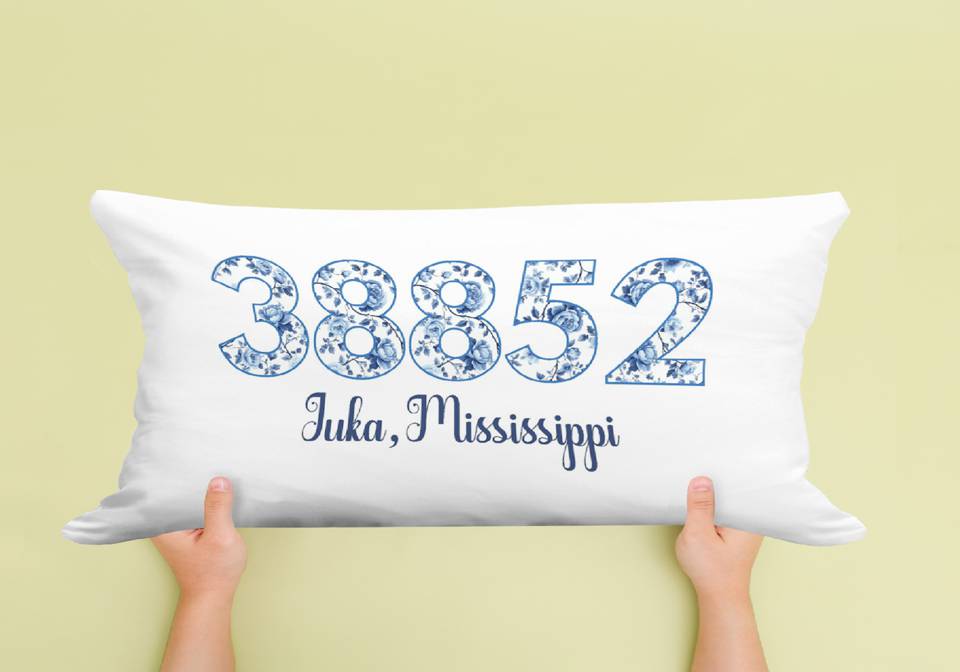Blue Chinoserie zip code Custom pillow 14 x20