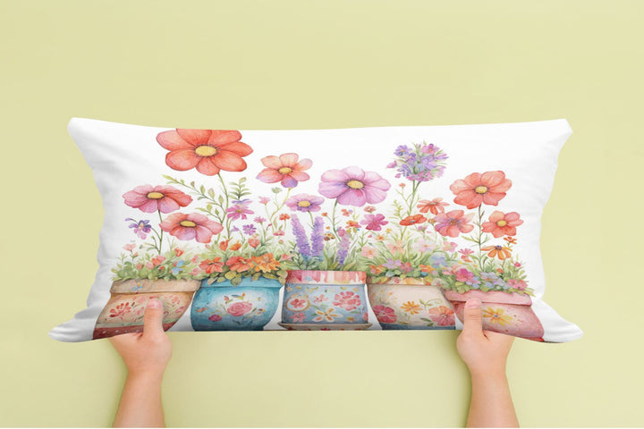 5 Pots of Flowers Lumbar Pillow  14x20