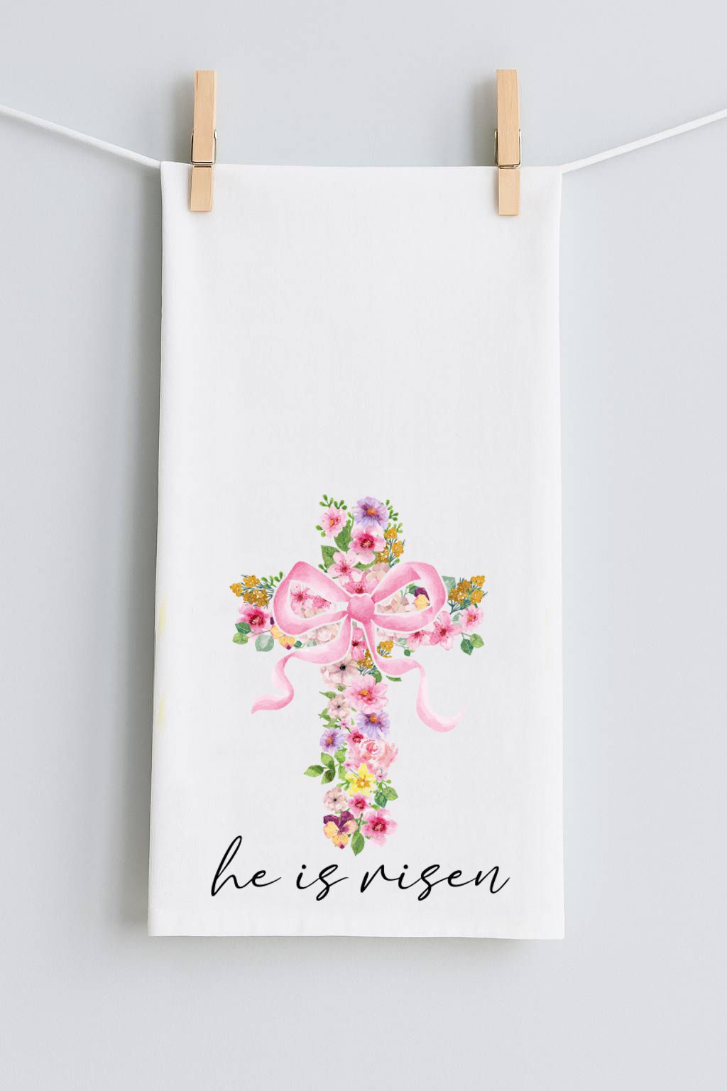 EASTER FLORAL CROSS TEA TOWEL