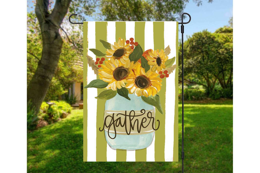 Haley's Gather Sunflower Jar Garden Flag