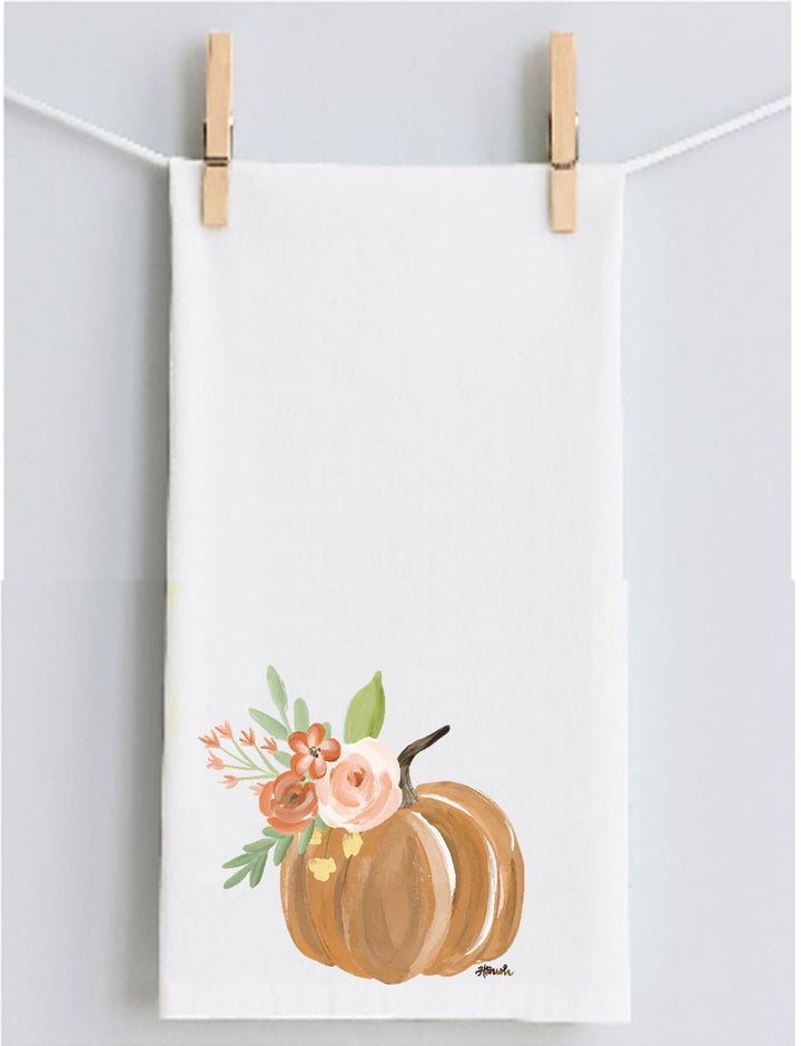 Haley's Orange Pumpkin with Flowers Tea Towel