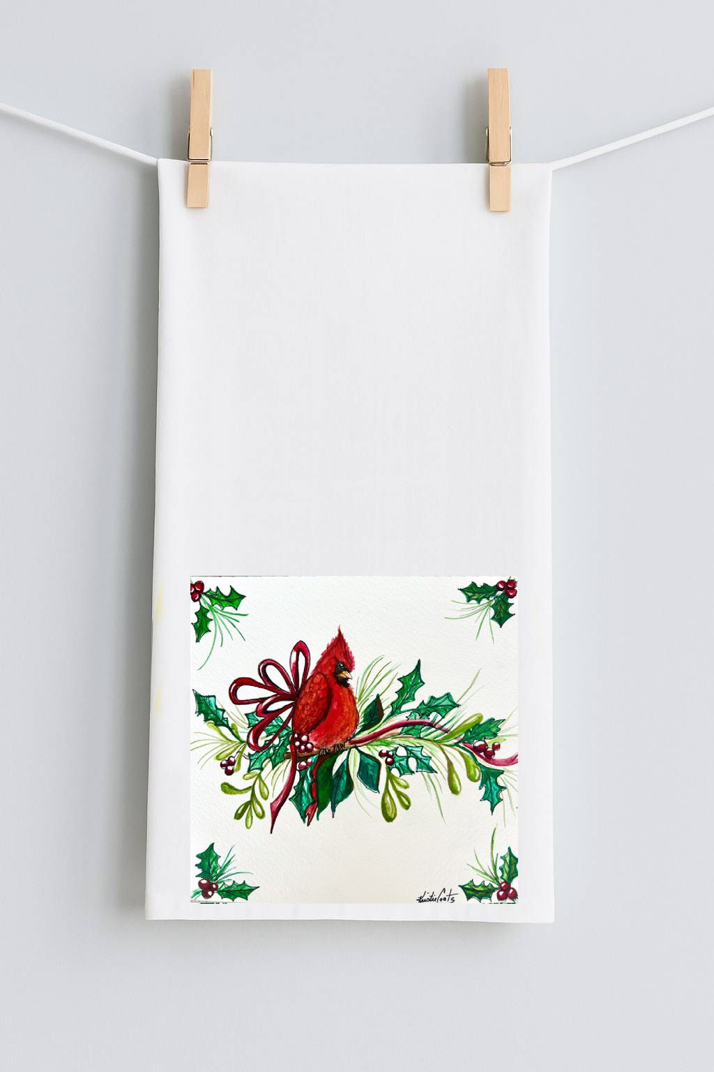Kristie's Holly Cardinal Tea Towel