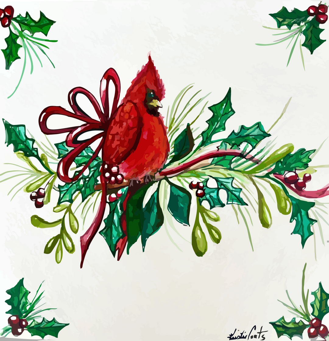 Kristie's Holly Cardinal Tea Towel