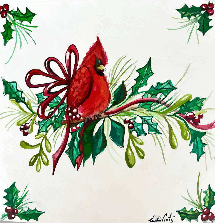 Kristie's Holly Cardinal Tea Towel