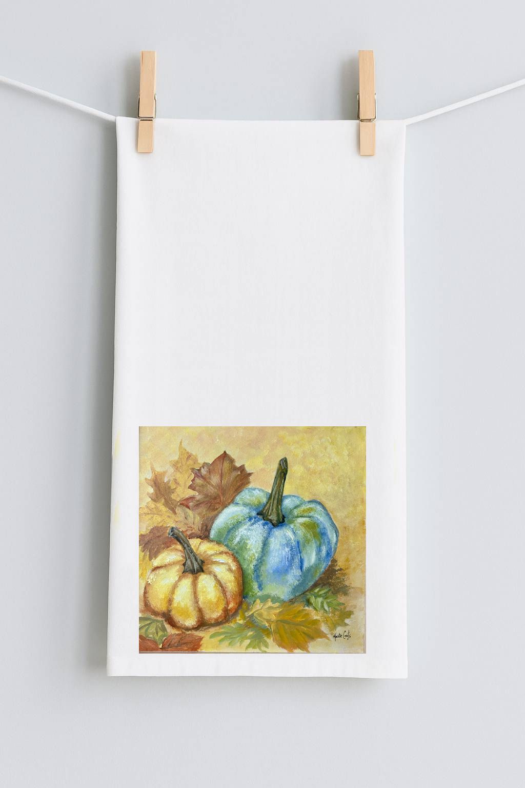 Kristie's  Blue and Orange Pumpkins  Tea Towel