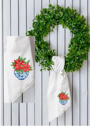 Haley's Poinsettia in Chinoiserie Bowl Wreath Sash