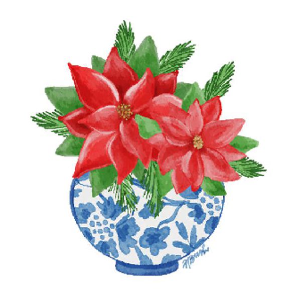 Haley's Poinsettia in Chinoiserie Bowl Wreath Sash